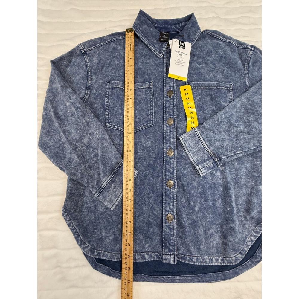 Members Mark Shirt Women Medium Blue Acid Wash Denim‎ Relaxed Soft Knit Button - Picture 8 of 14